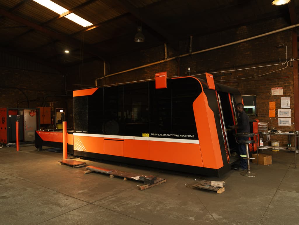 The Foxtron Engineering workshop floor with the fiber laser cutting cell