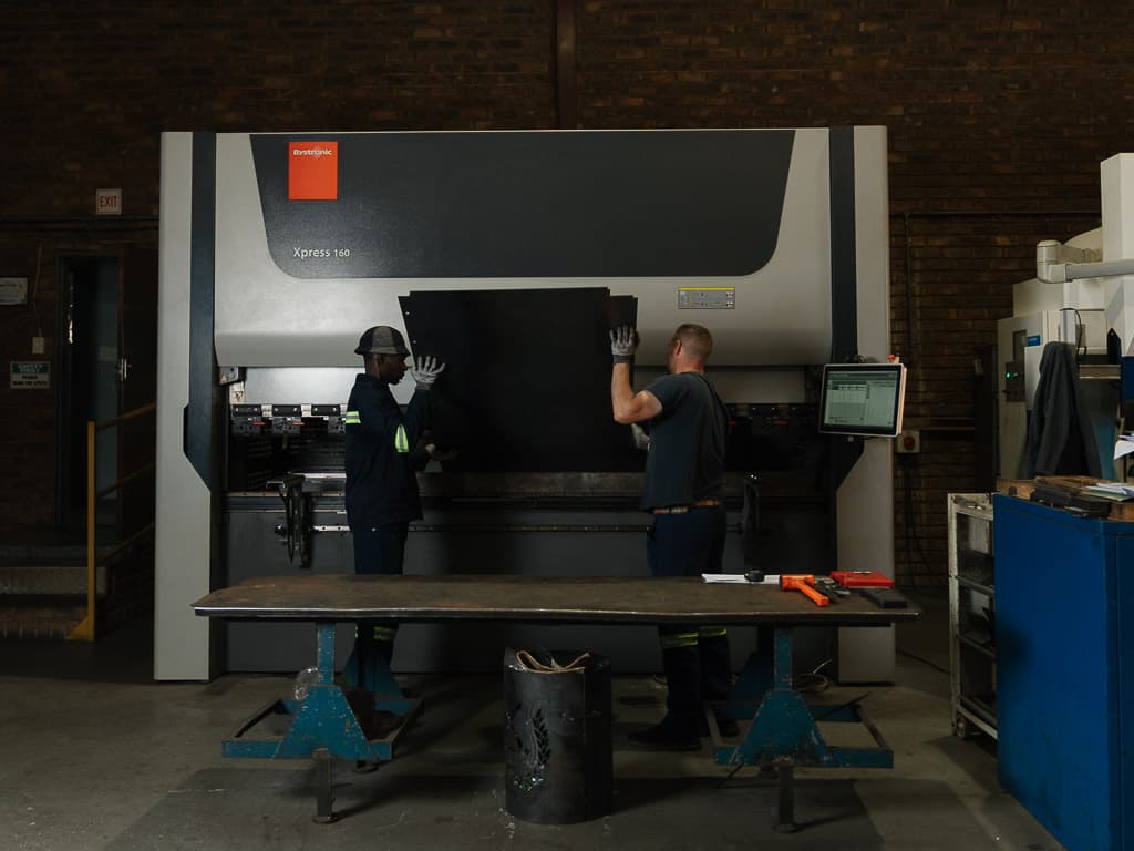 Bending a large panel on the Bystronic press brake